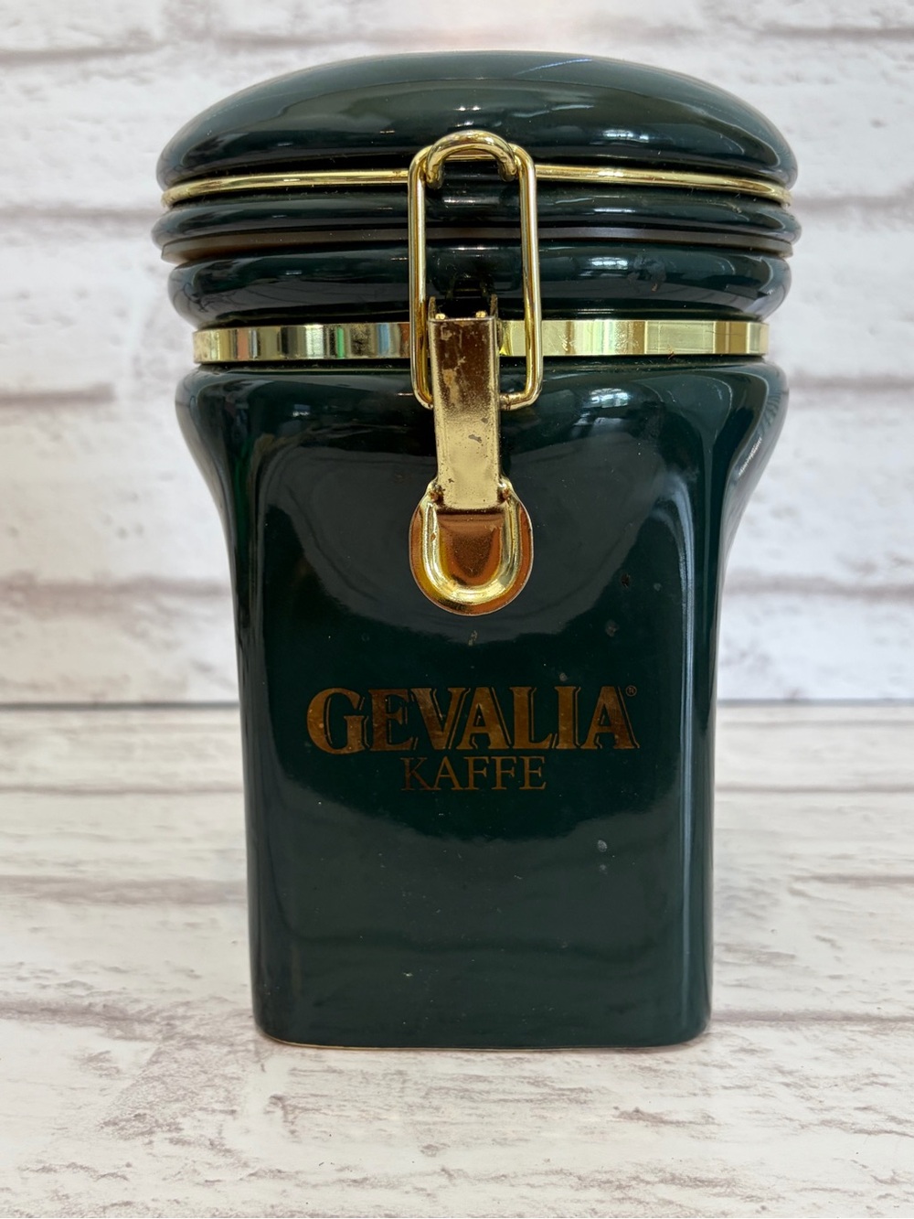 GeValia Deep Green Ceramic Canister with Gold Trim
